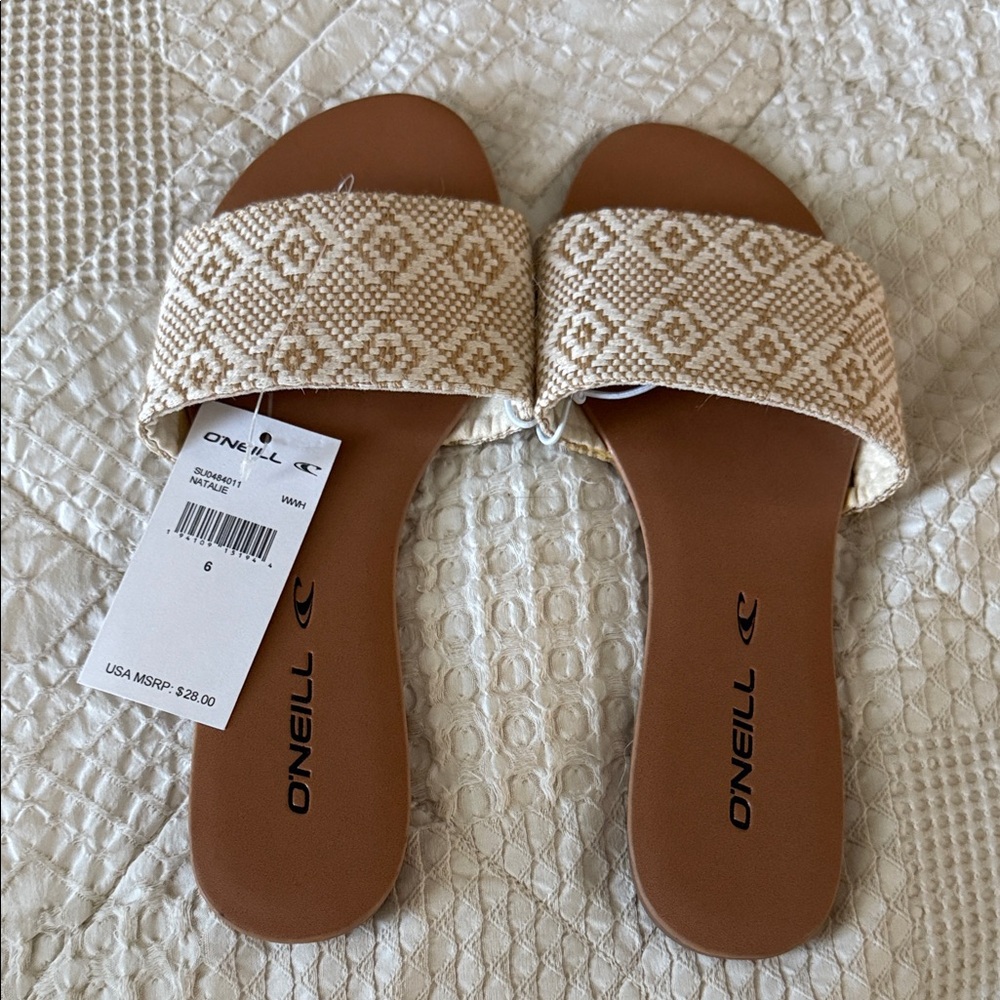 O'Neill Women's Cream and Brown Slide Sandals NWT - Picture 1 of 3